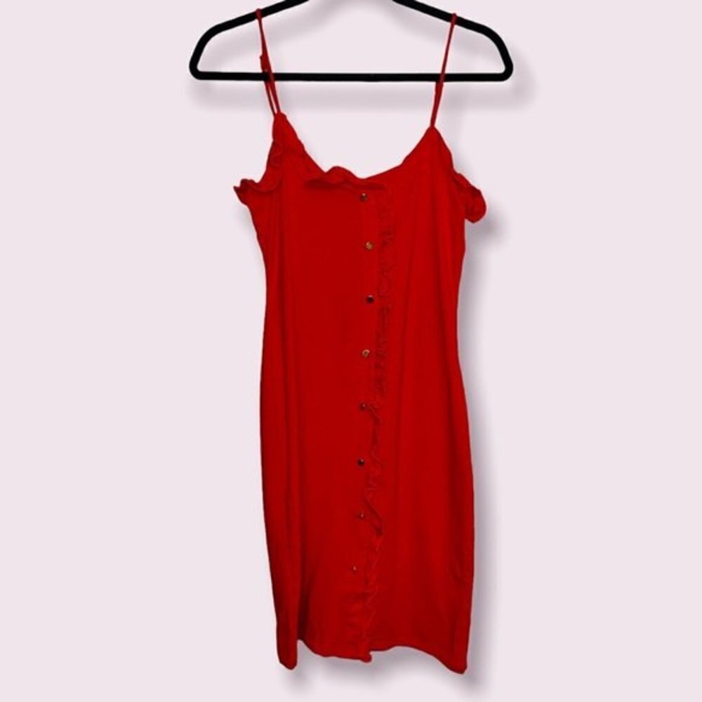 Y2K Mini Dress Red Ruffles Spaghetti Straps Summer Bodycon NWT Womens Size Large